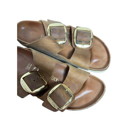 Birkenstock Cognac Brown Arizona Big Buckle Oiled Leather Footbed Sandals 10.5 - Picture 4 of 6